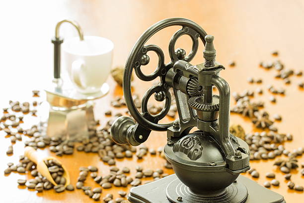 istock Still life, Coffee maker pot , Coffee grinder, Lantern.  coffee beans 615826036