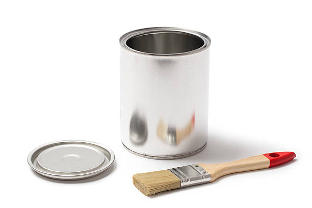 istock Open Metal Paint Can with a Paint Brush 615826090