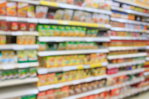 istock supermarket with products on shelves blur background 615828650