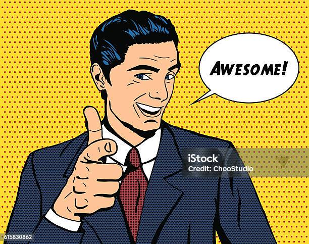 Pop Art Man Pointing Finger Stock Illustration - Download Image Now - Awe, Cartoon, Men