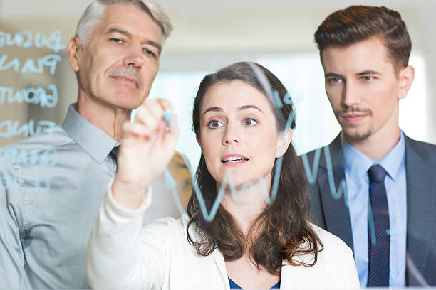 istock Young Businesswoman Drawing Graph with Colleagues 615832464