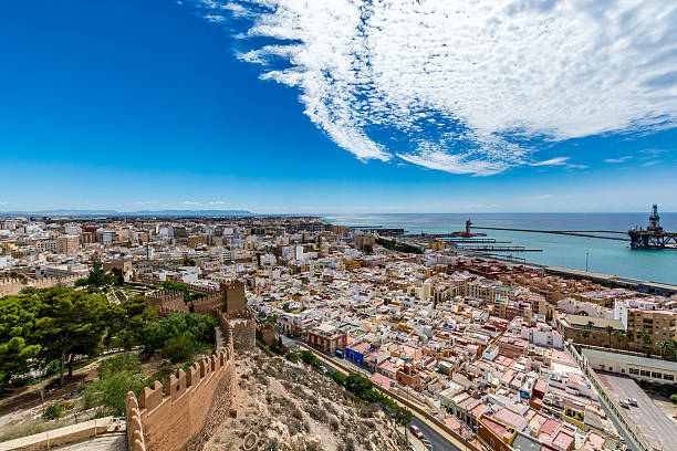 Panoramic cityscape of Almeria (Almería) Spain Panoramic cityscape of Almeria (Almería) with the walls of Alcazaba (Castle), Spain  almeria photos stock pictures, royalty-free photos & images