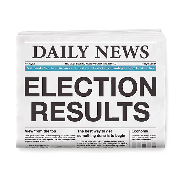 ELECTION RESULTS Headline. Newspaper isolated on White Background Newspaper headline : "ELECTION RESULTS". Realistic newspaper isolated on blank background. front page stock illustrations