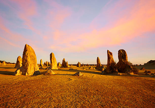 pinnacoli western australia sunset composite - outback desert australia sky foto e immagini stock