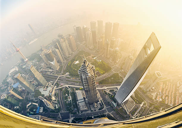 istock fisheye view of shanghai at sunrise 615840630