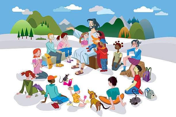 ilustrações de stock, clip art, desenhos animados e ícones de jesus talking to children - teachings