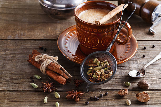 Chai tea masala with spices stock photo