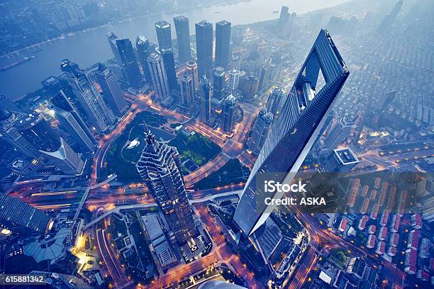 Luftbild Von Shanghai Bei Nacht Stockfoto und mehr Bilder von China - China, Schanghai, Asien