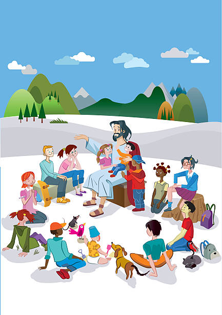 иисус разговаривает с детьми вертикаль - teachings stock illustrations