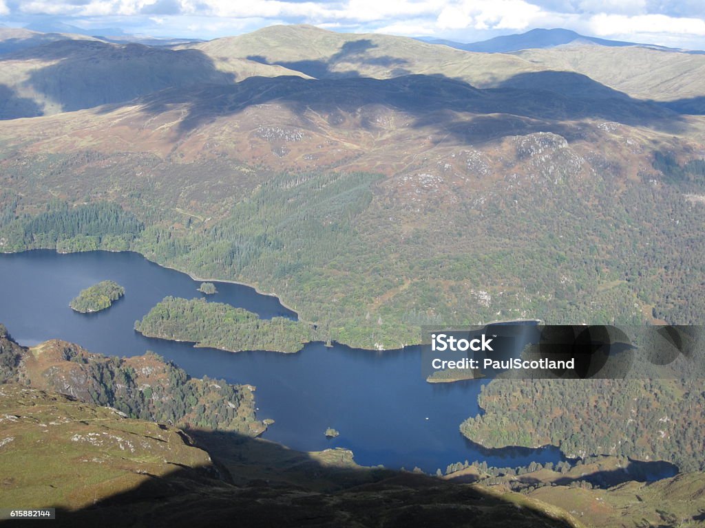 View from Ben Venue in Central Scotland The view from Ben Venue in Central Scotland. Looking across Loch Katrine. Autumn Stock Photo