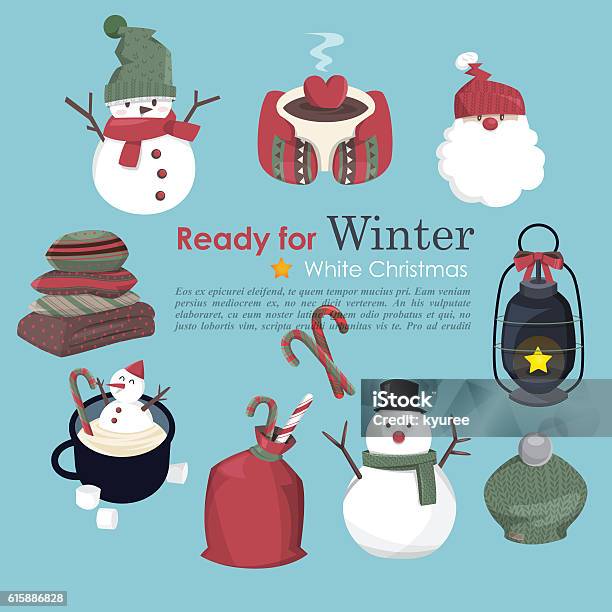Collection Of Christmas And Winter B Stock Illustration - Download Image Now - Coffee - Drink, Drinking, Santa Claus