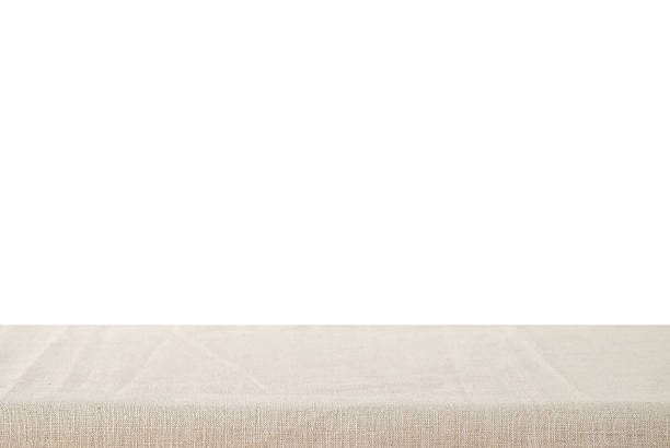 empty linen tablecloth isolated on white background - tablecloth imagens e fotografias de stock