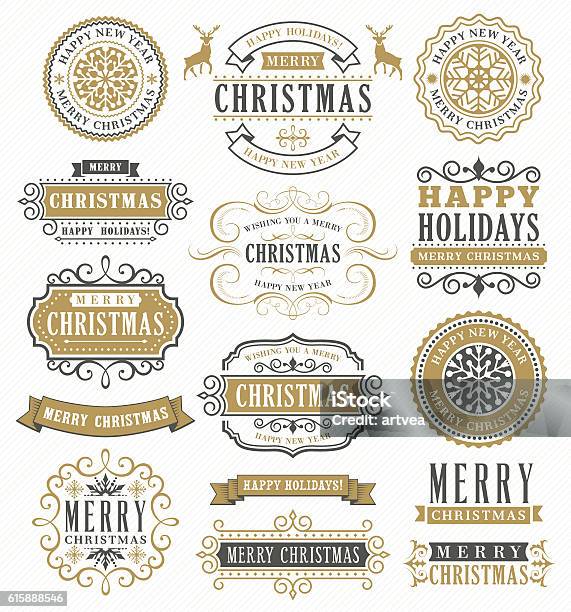 Christmas Vintage Badges Stock Illustration - Download Image Now - Christmas, Label, Holiday - Event