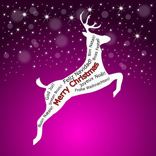 decorative merry christmas wordcloud on a reindeer - illustration