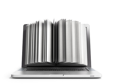 Creative E-learning Concept Book y Laptop 3D render en blanco photo
