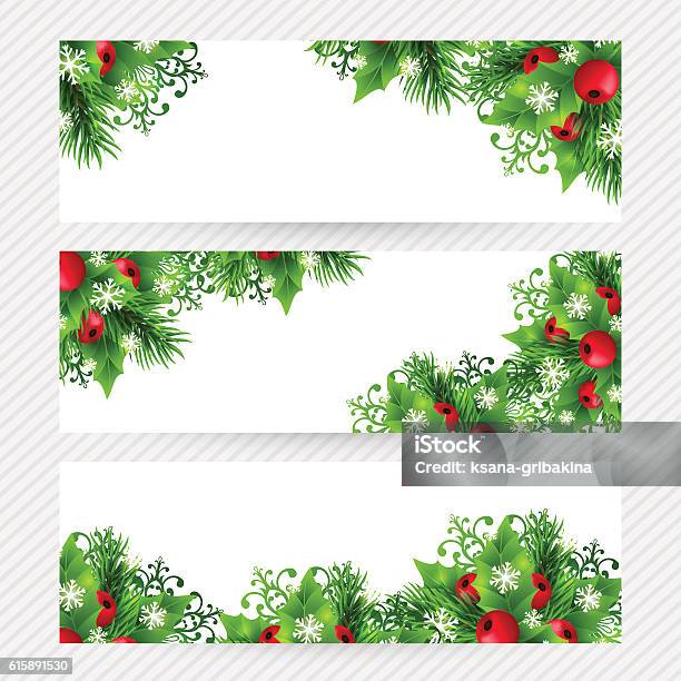 Christmas Background With Fir And Holly Decorations Stock Illustration - Download Image Now