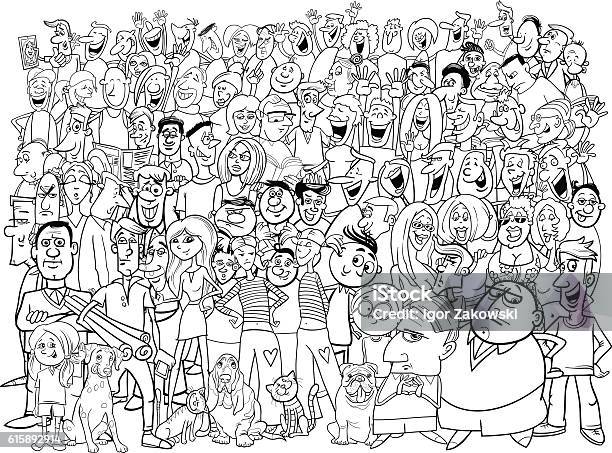 Black And White People Large Group Stock Illustration - Download Image Now - Black And White, Women, Cartoon