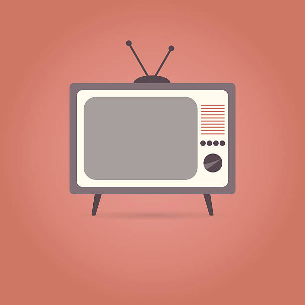 TV flat icon on red background. TV flat icon on red background. Retro style. Vector illustration. television industry illustrations stock illustrations