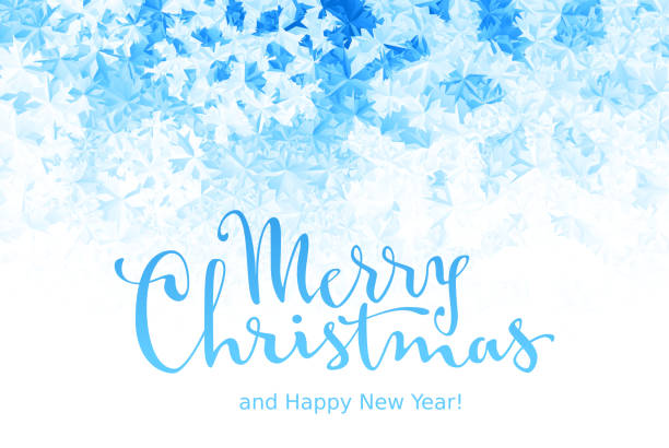 ilustraciones, imágenes clip art, dibujos animados e iconos de stock de ¡feliz navidad y feliz año nuevo! letras sobre fondo de hielo - intricacy snowflake pattern winter