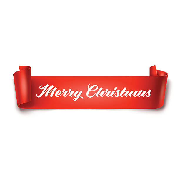 ilustrações de stock, clip art, desenhos animados e ícones de merry christmas inscription on red detailed curved ribbon - internet banner placard ribbon