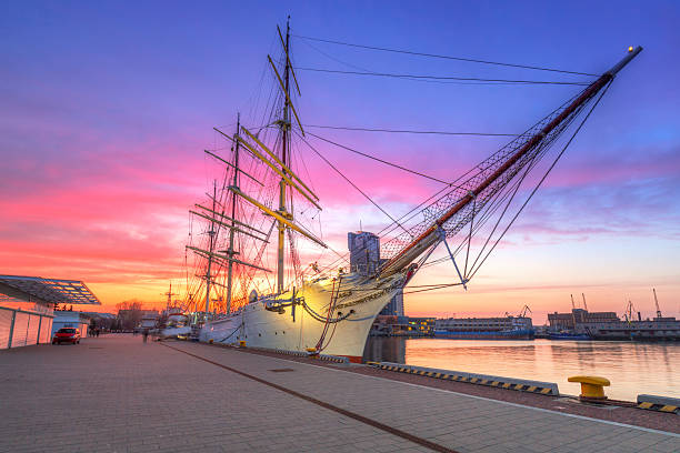 istock Sailboat in Gdynia harbour at sunset, Poland 615897682