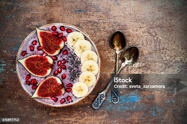 Fall And Winter Breakfast Acai Superfoods Smoothies Bowl Copy Space Stock Photo - Download Image Now
