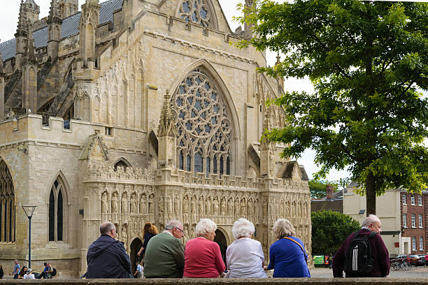 People at Exeter Cathedral stock photo
