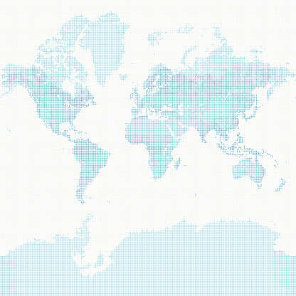 A detailed world map illustration made up of dots. This file is an ideal design element for your project and can be repeated seamlessly horizontally if required. It's also easy to colour or customise and can be scaled to any size without loss of quality.