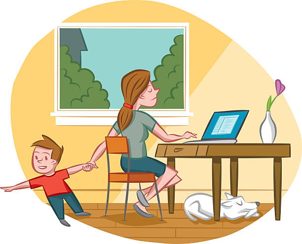 Multitasking Mom A mother works from home despite the distractions of her family. woodward stock illustrations