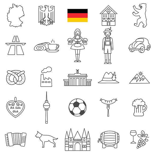 набор значков германии - гамбург германия stock illustrations