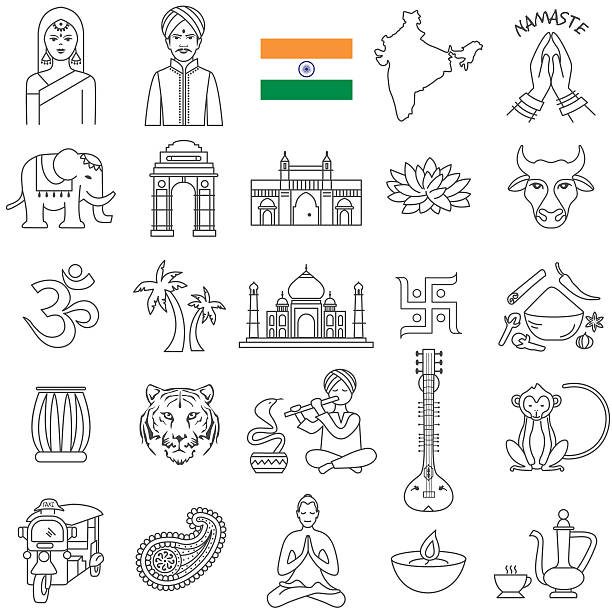 인도 아이콘 세트 - islam india mosque praying stock illustrations
