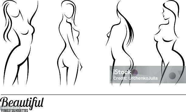 Set Stylized Beautiful Women Silhouettes Stock Illustration - Download Image Now - In Silhouette, Women, Adult