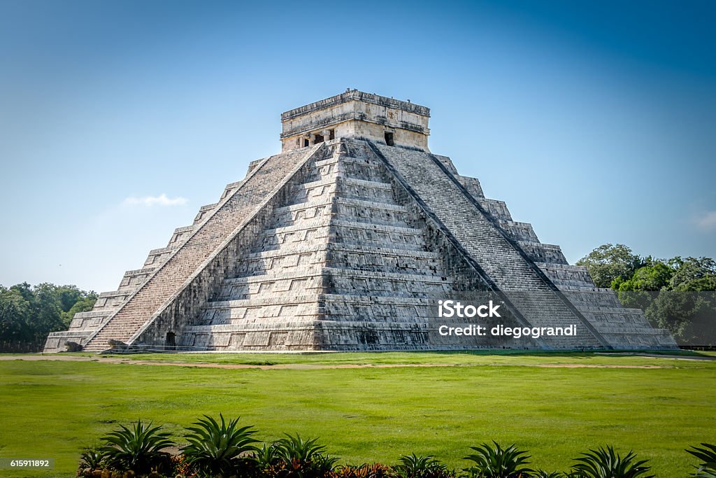 Mayan Temple pyramid  of Kukulkan - Chichen Itza, Yucatan, Mexico Mexico Stock Photo