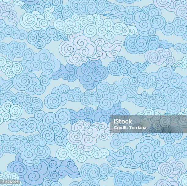 Swirl Lines Cloud Pattern Chinese Style Cloudy Sky Ornamental Backround Stock Illustration - Download Image Now
