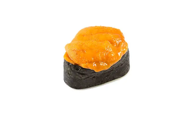 Gunkan maki with Sea Urchin or uni isolated on white background