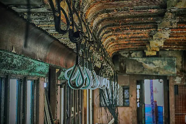hanging handles on an old traincar