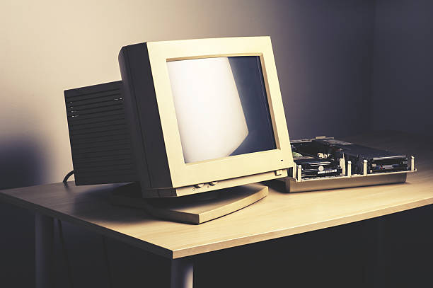 old monitor old and dirty CRT computer monitor. crt computer screen stock pictures, royalty-free photos & images