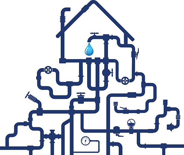 rury wodociągowe i dom - water system stock illustrations