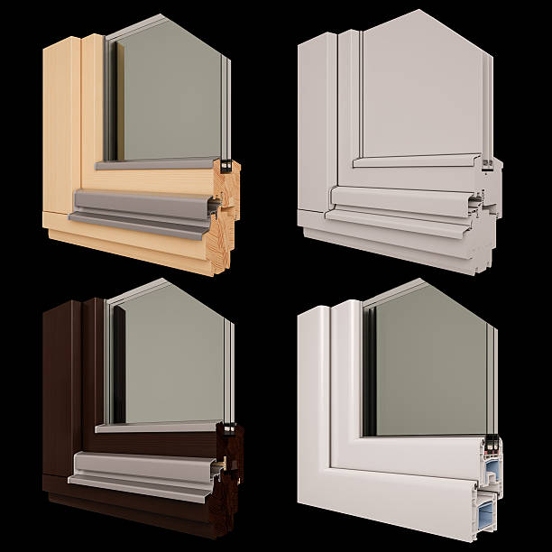 istock Window profile with metal, glass and insulation 615917326