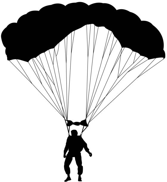 スカイダイバー、シルエットパラシュートベクトルイラスト。 - parachute parachuting skydiving silhouette点のイラスト素材／クリップアート素材／マンガ素材／アイコン素材