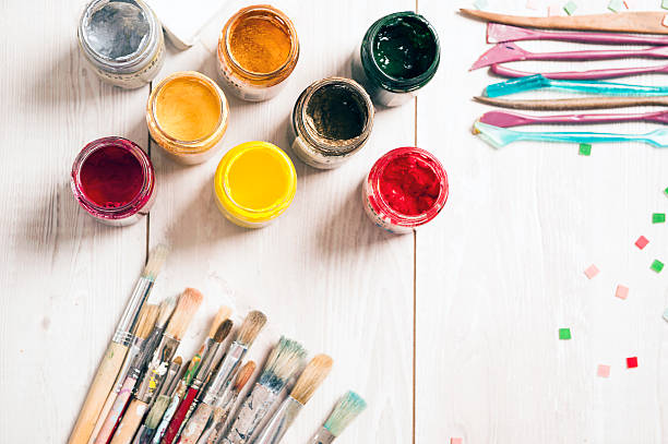 istock Art suppllies, pencils, paints, brushes 615918932