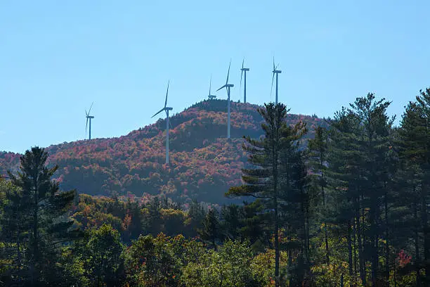 Photo of Windmill farm on ridge in Groton, New Hampshire.