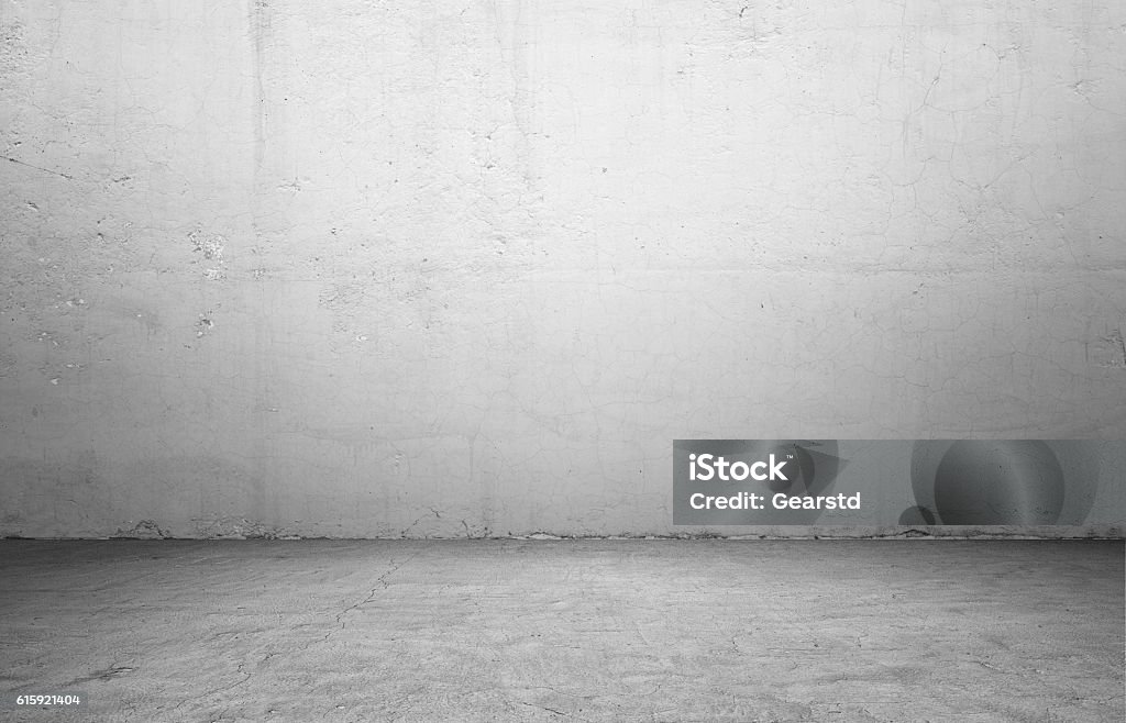 Rendering of interior with concrete wall and floor. 3d rendering of interior with concrete wall and floor. Textured background. Copyspace. Rough-surfaced. Flooring Stock Photo