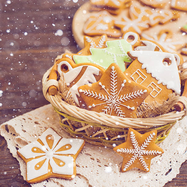 Christmas homemade gingerbread on a wooden background