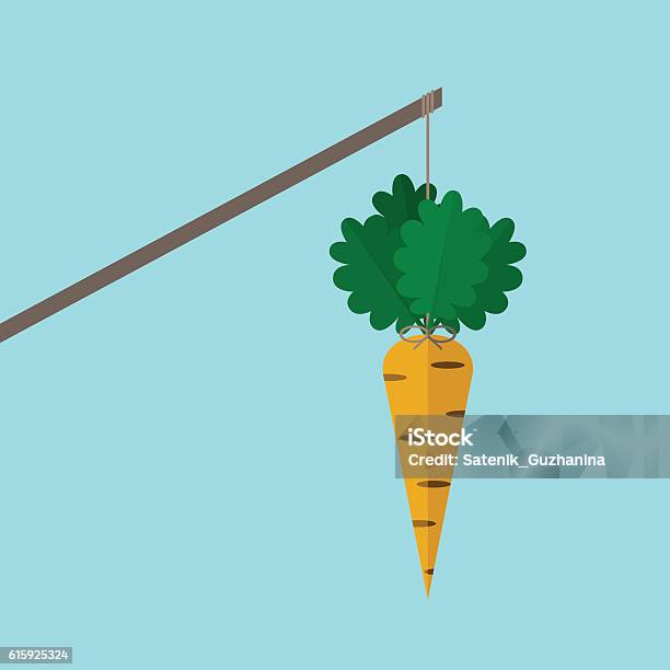 Orange Carrot On Stick Stock Illustration - Download Image Now - Carrot, Hanging, String