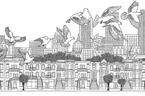 Vector illustration of Birds over Montreal