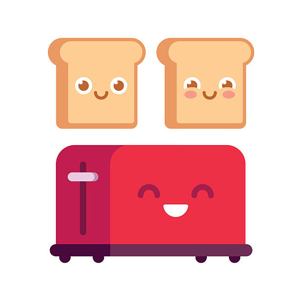 ilustrações de stock, clip art, desenhos animados e ícones de cartoon toaster with toasts - torradeira