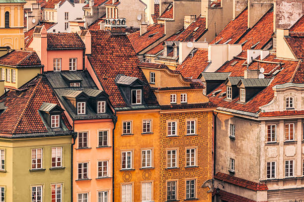 Townhouses and roofs in the old town of Warsaw, Poland.