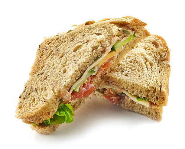 istock Sandwich with salmon on white background 615926898