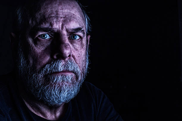 Weathered Skin Senior Man Serious Face Portrait
